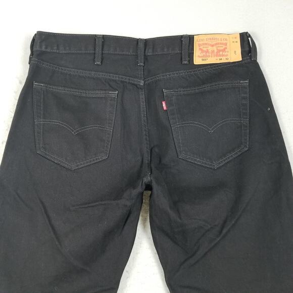 Levis 501 Jeans Mens 38x32 Black Straight Leg Button Fly Denim Classic Fit - Picture 6 of 14